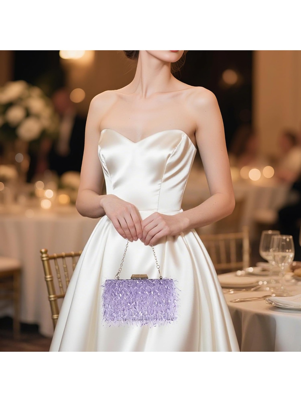 〽️ Women's Light Purple Clutch Purses Banquet Prom Buckle Evening Crossbody Bag - Picture 4 of 7